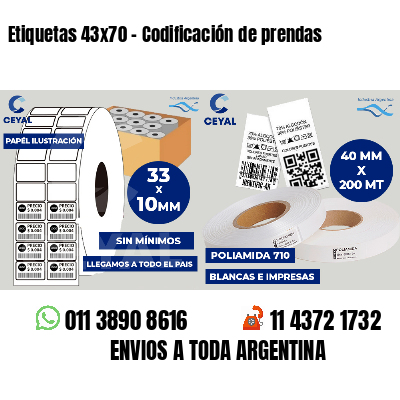 Etiquetas 43x70 - Codificación de prendas