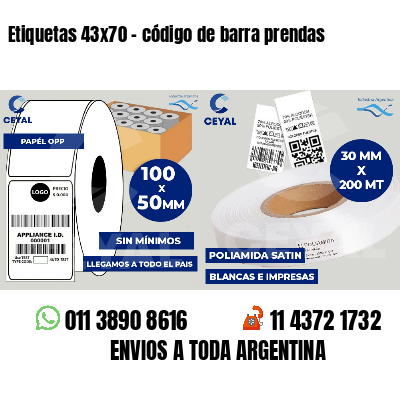 Etiquetas 43x70 - código de barra prendas