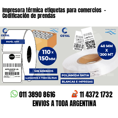 Impresora térmica etiquetas para comercios  - Codificación de prendas