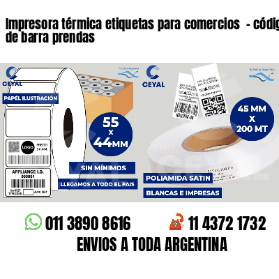 Impresora térmica etiquetas para comercios  - código de barra prendas