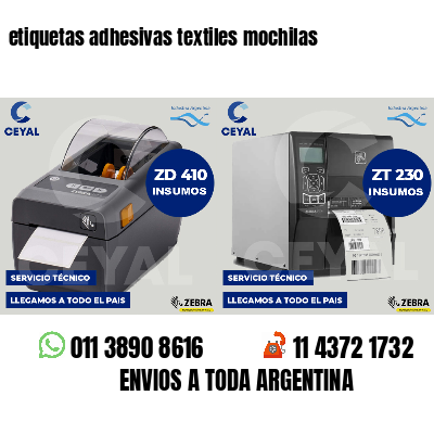 etiquetas adhesivas textiles mochilas