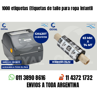 1000 etiquetas Etiquetas de talle para ropa infantil