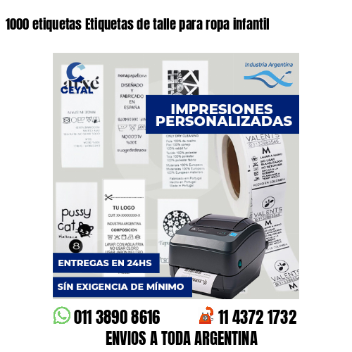 1000 etiquetas Etiquetas de talle para ropa infantil