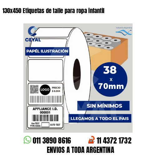 130×450 Etiquetas de talle para ropa infantil