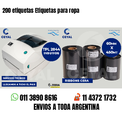 200 etiquetas Etiquetas para ropa