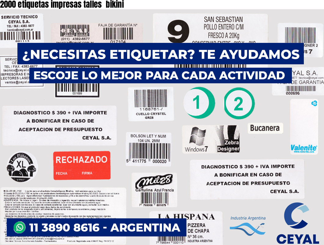 2000 etiquetas impresas talles  bikini