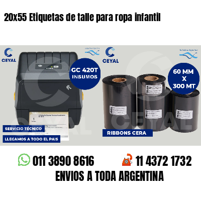 20x55 Etiquetas de talle para ropa infantil