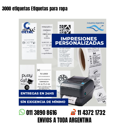 3000 etiquetas Etiquetas para ropa