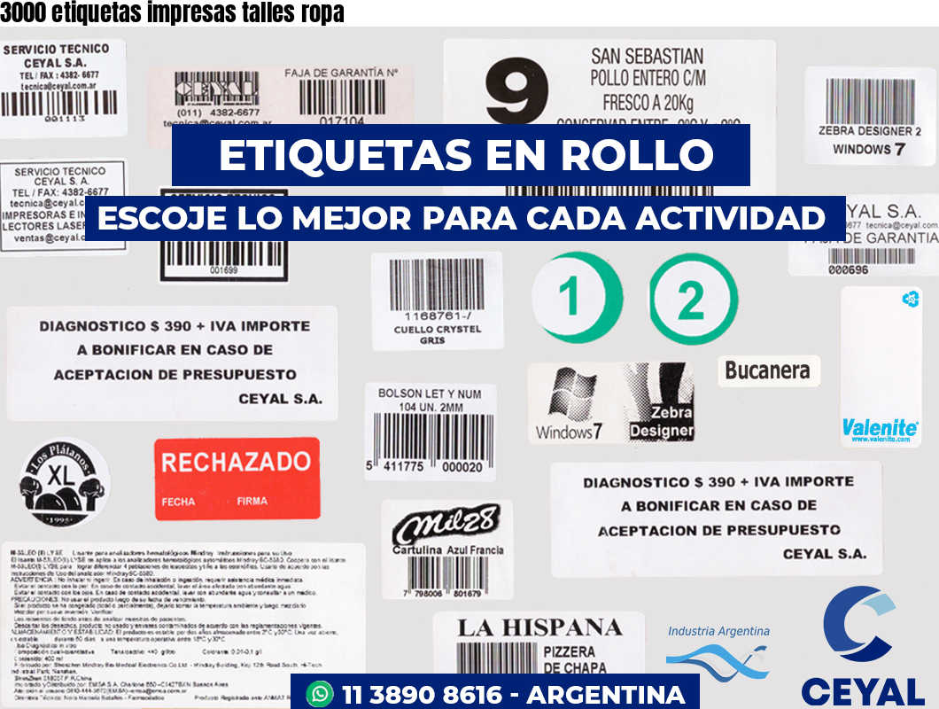 3000 etiquetas impresas talles ropa