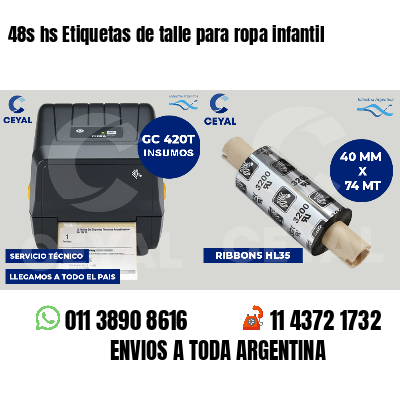 48s hs Etiquetas de talle para ropa infantil