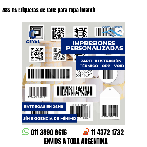 48s hs Etiquetas de talle para ropa infantil