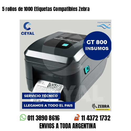 5 rollos de 1000 Etiquetas Compatibles Zebra 
