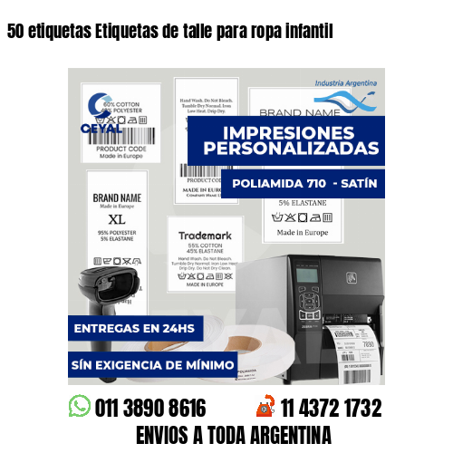 50 etiquetas Etiquetas de talle para ropa infantil