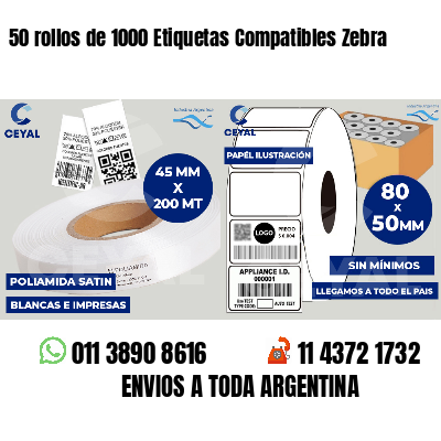 50 rollos de 1000 Etiquetas Compatibles Zebra
