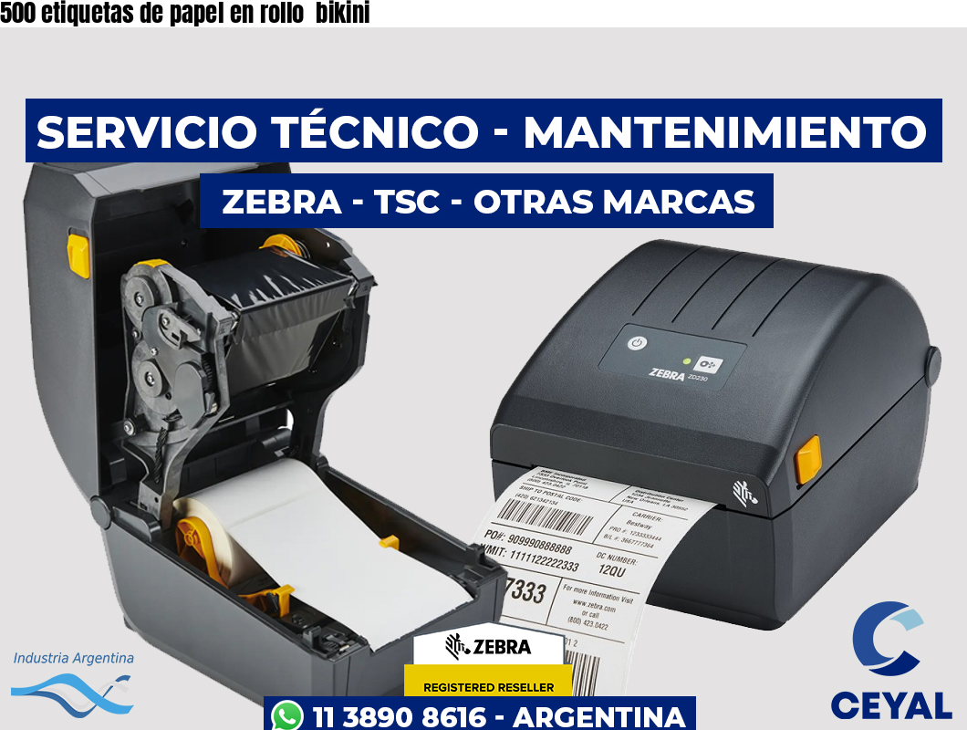 500 etiquetas de papel en rollo bikini
