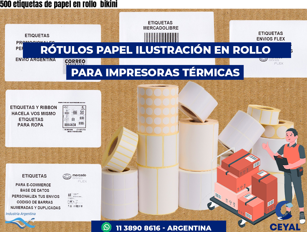 500 etiquetas de papel en rollo  bikini