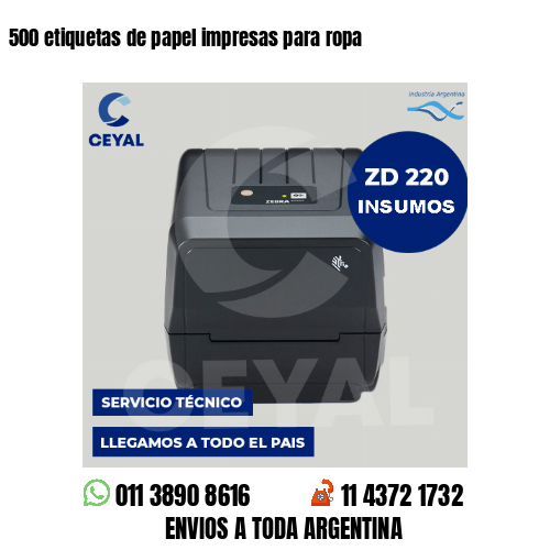 500 etiquetas de papel impresas para ropa
