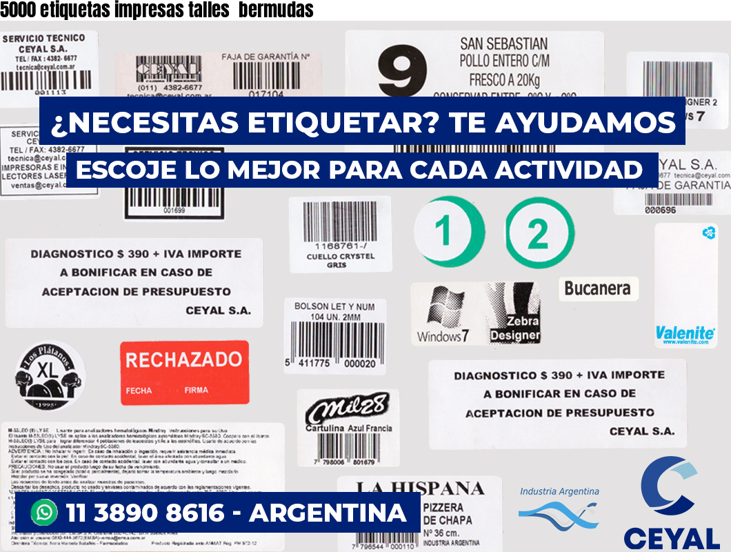 5000 etiquetas impresas talles  bermudas