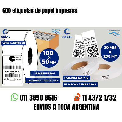 600 etiquetas de papel impresas