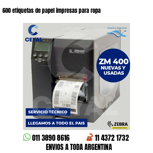 600 etiquetas de papel impresas para ropa