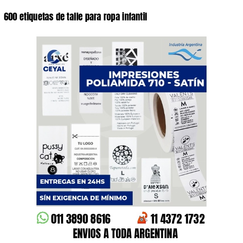 600 etiquetas de talle para ropa infantil