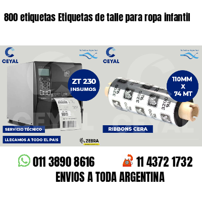 800 etiquetas Etiquetas de talle para ropa infantil