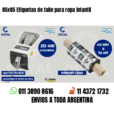 85x85 Etiquetas de talle para ropa infantil