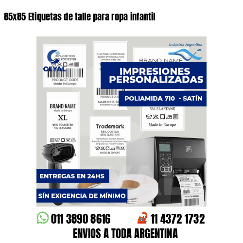 85x85 Etiquetas de talle para ropa infantil