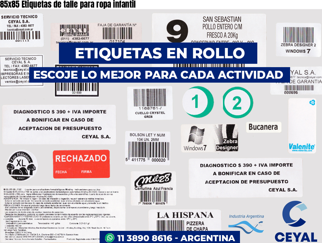 85x85 Etiquetas de talle para ropa infantil