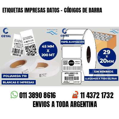 ETIQUETAS IMPRESAS DATOS - CÓDIGOS DE BARRA