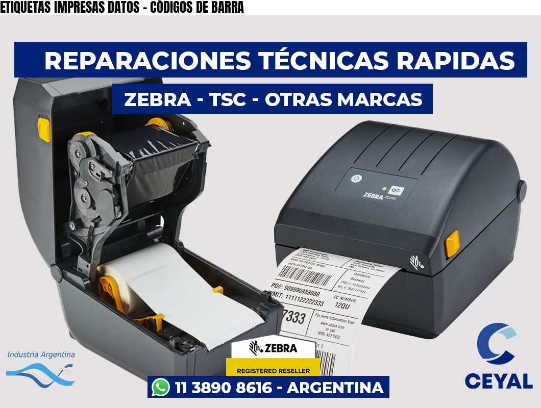 ETIQUETAS IMPRESAS DATOS - CÓDIGOS DE BARRA