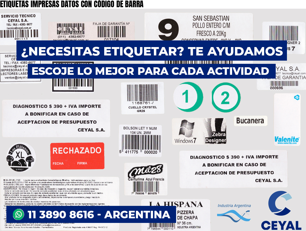 ETIQUETAS IMPRESAS DATOS CON CÓDIGO DE BARRA