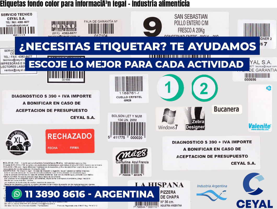 Etiquetas fondo color para informaciÃ³n legal – Industria alimenticia