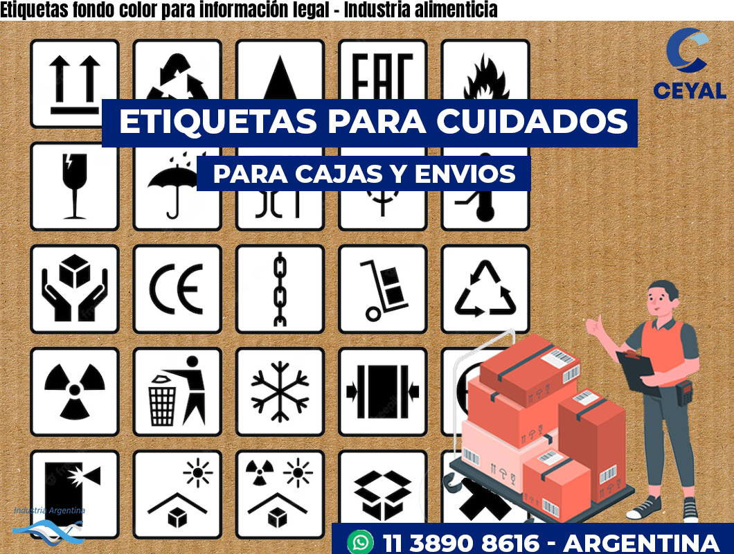 Etiquetas fondo color para información legal – Industria alimenticia