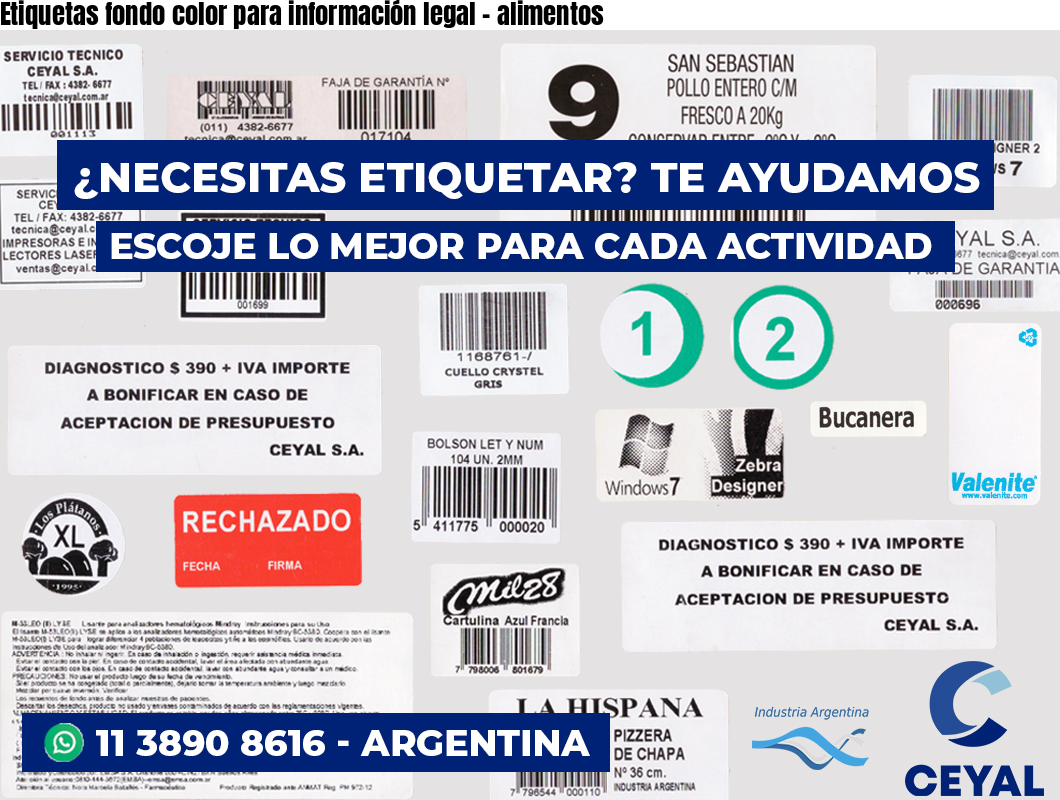 Etiquetas fondo color para información legal – alimentos