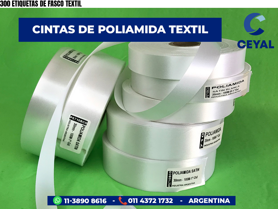 300 ETIQUETAS DE FASCO TEXTIL