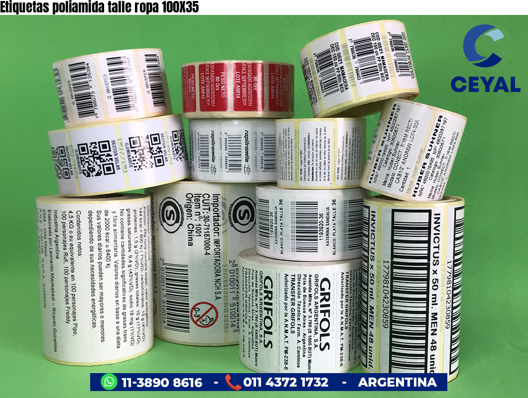 Etiquetas poliamida talle ropa 100X35
