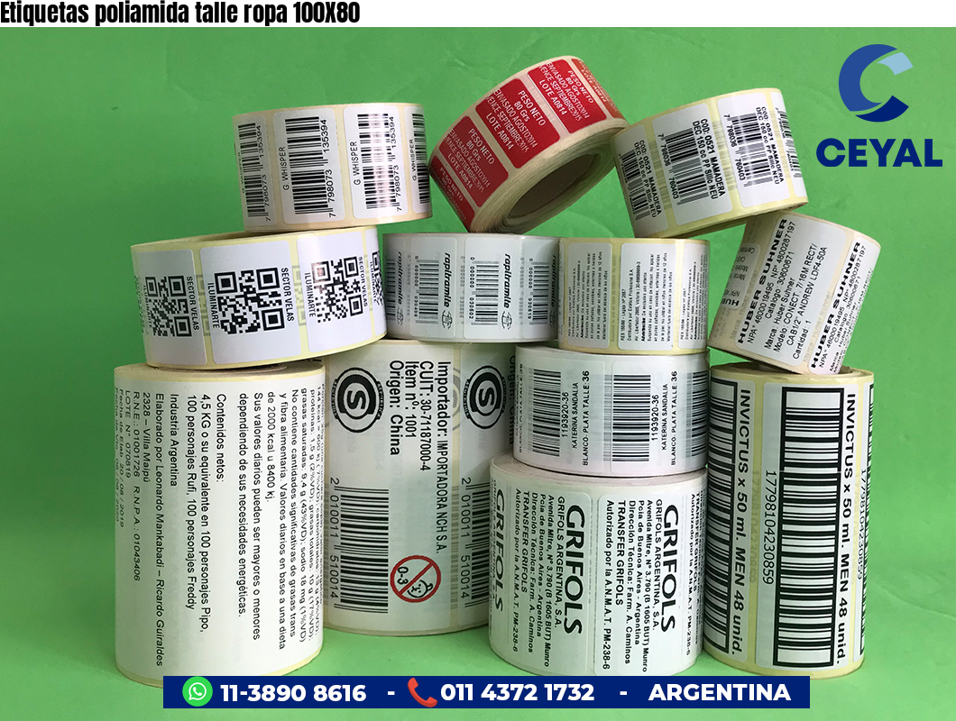 Etiquetas poliamida talle ropa 100X80