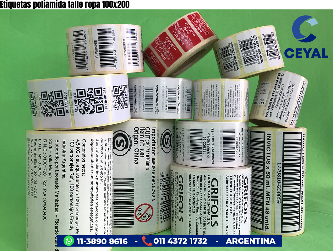 Etiquetas poliamida talle ropa 100x200