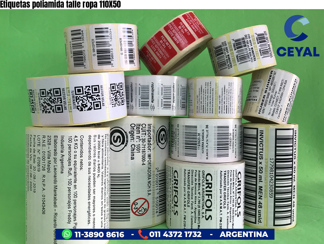 Etiquetas poliamida talle ropa 110X50