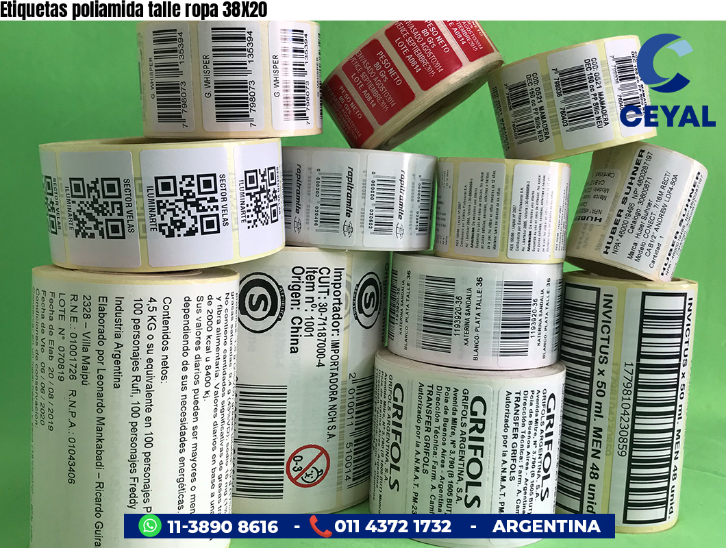 Etiquetas poliamida talle ropa 38X20