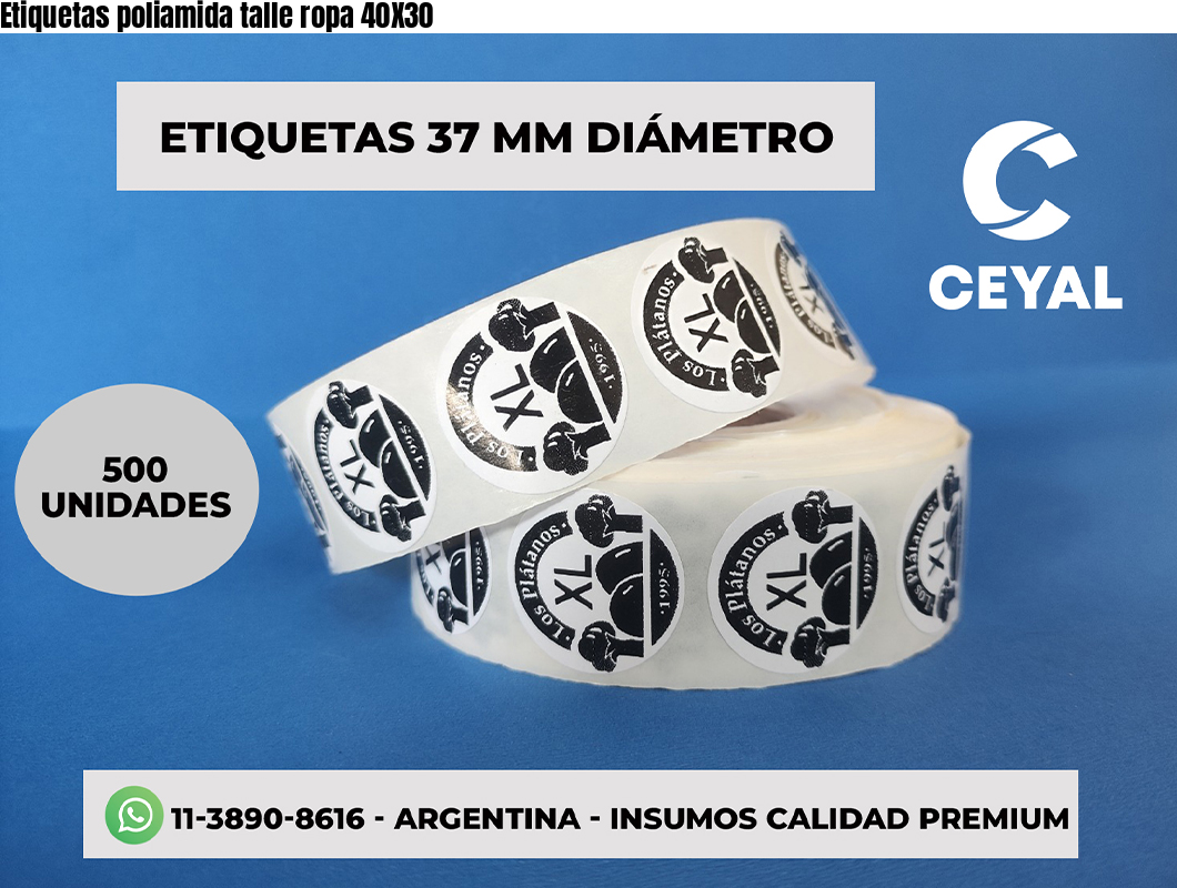 Etiquetas poliamida talle ropa 40X30