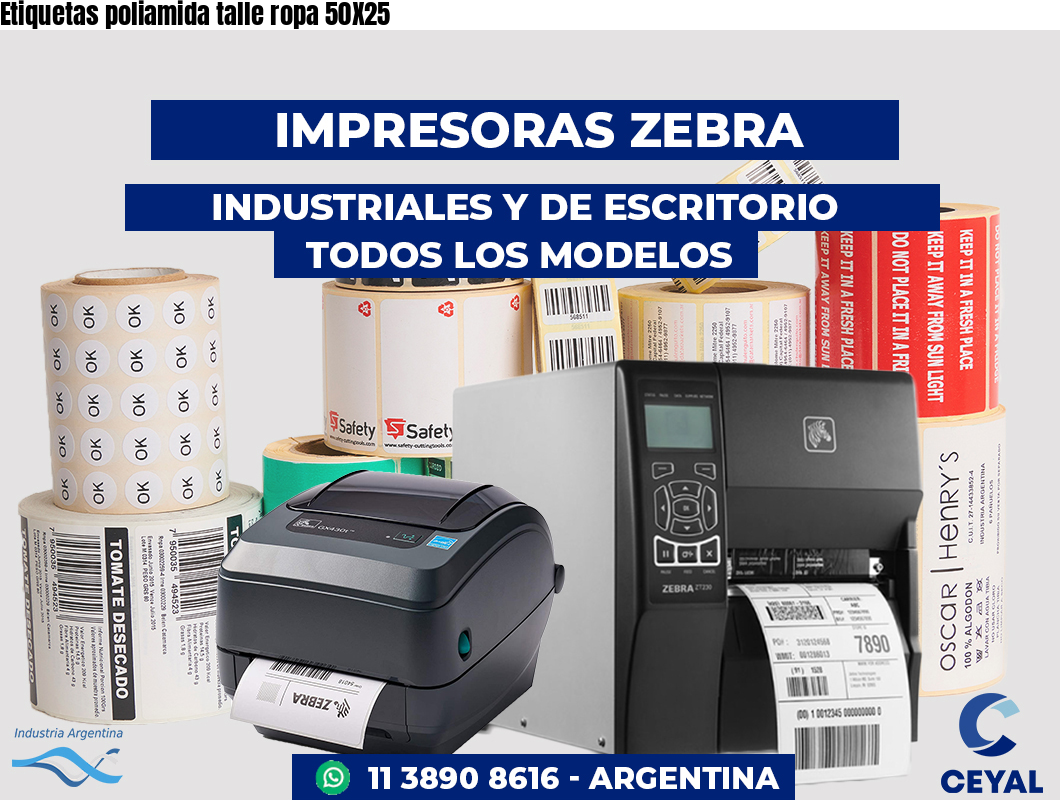 Etiquetas poliamida talle ropa 50X25
