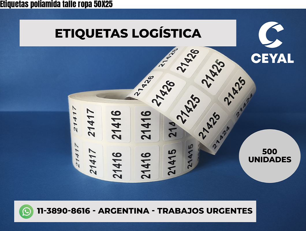 Etiquetas poliamida talle ropa 50X25