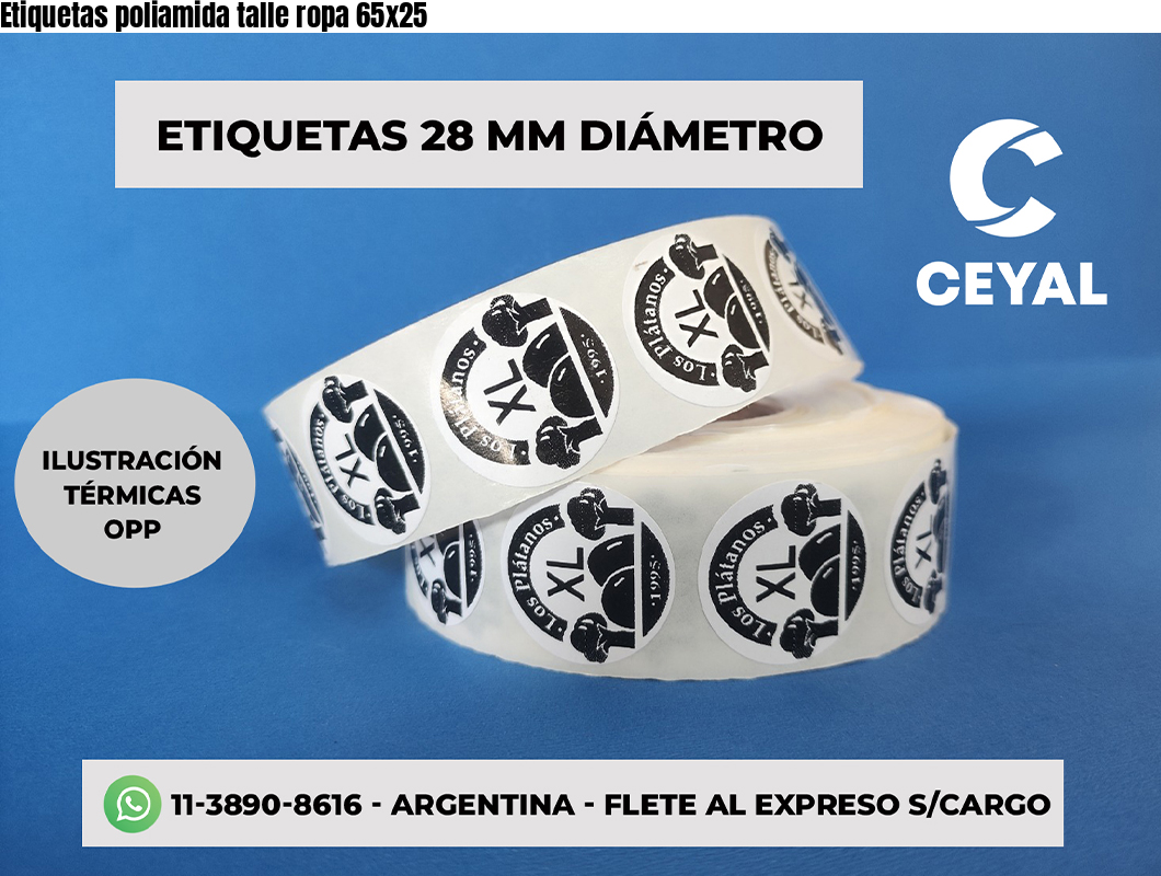 Etiquetas poliamida talle ropa 65×25