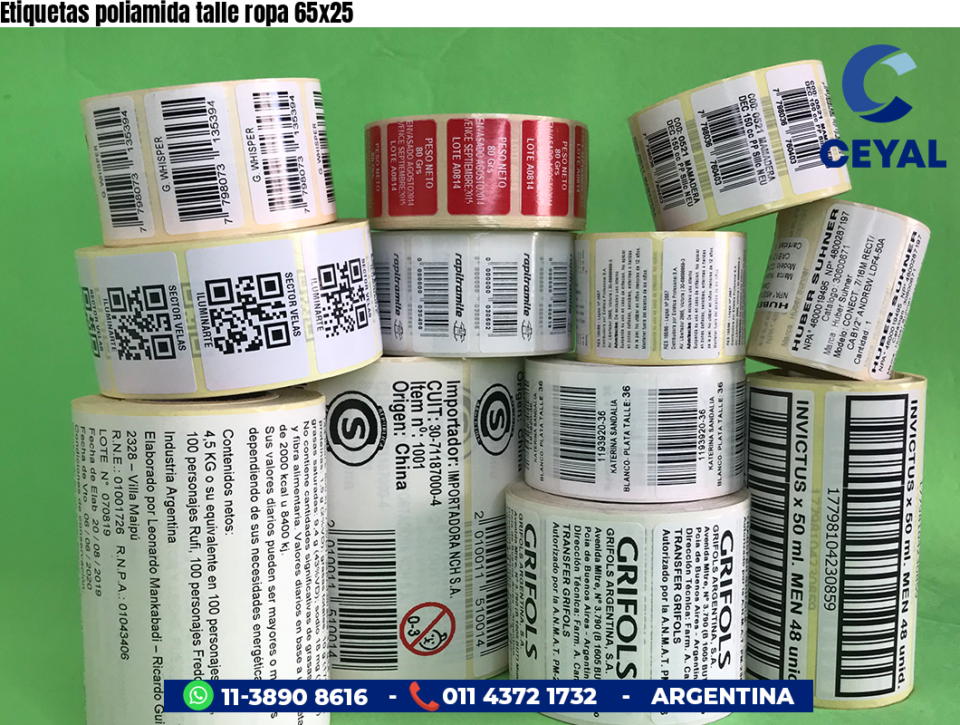 Etiquetas poliamida talle ropa 65x25
