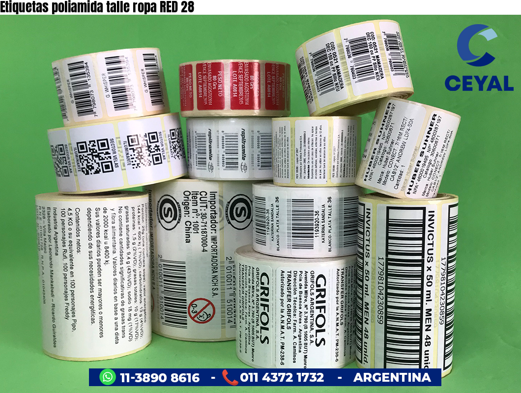 Etiquetas poliamida talle ropa RED 28