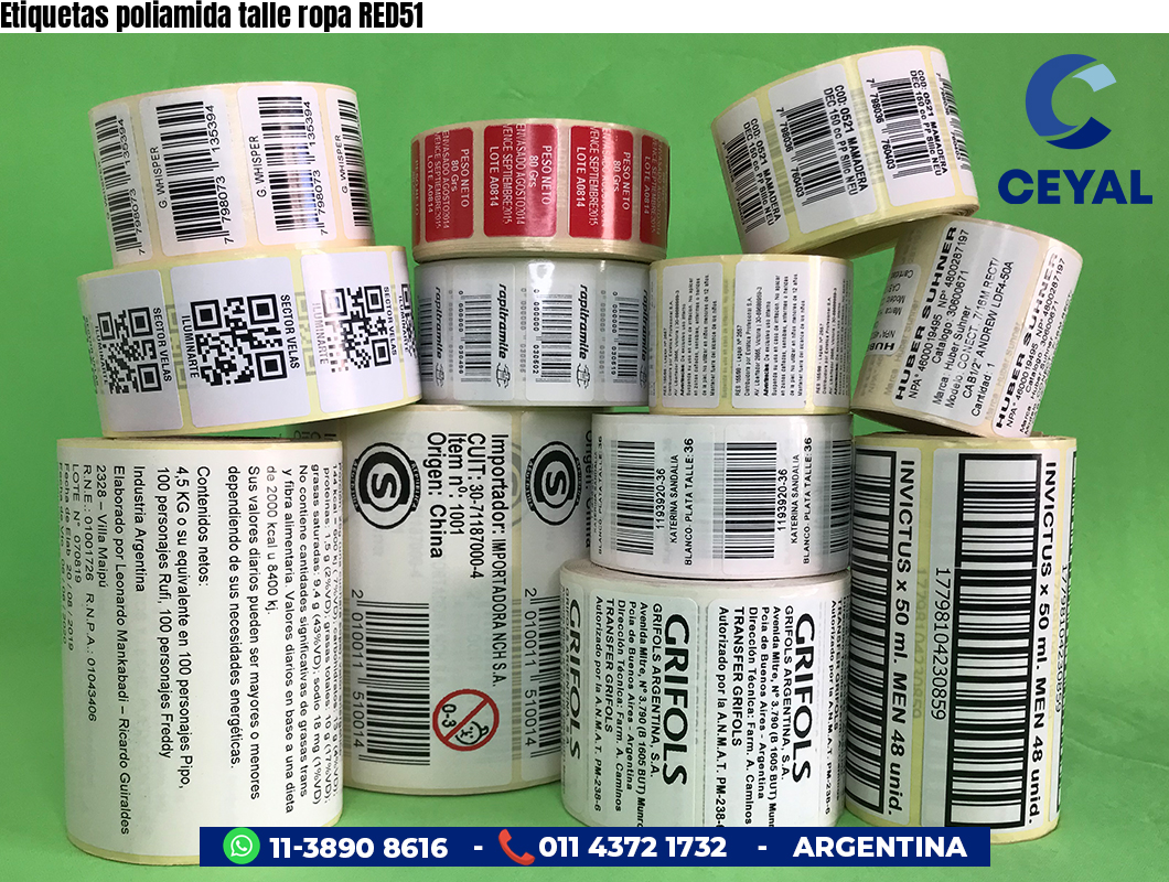 Etiquetas poliamida talle ropa RED51