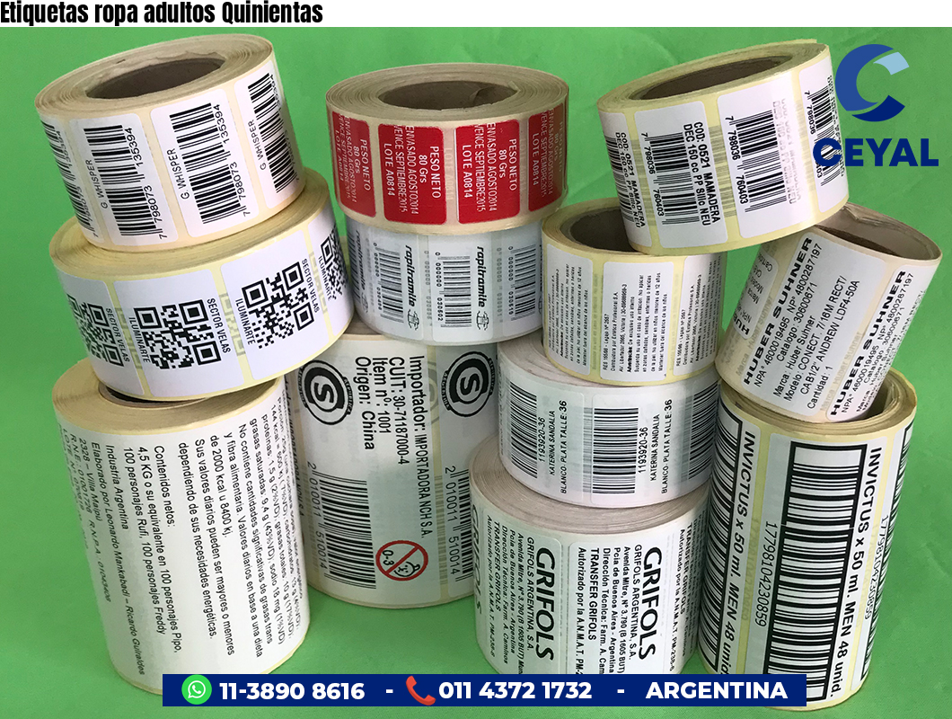 Etiquetas ropa adultos Quinientas