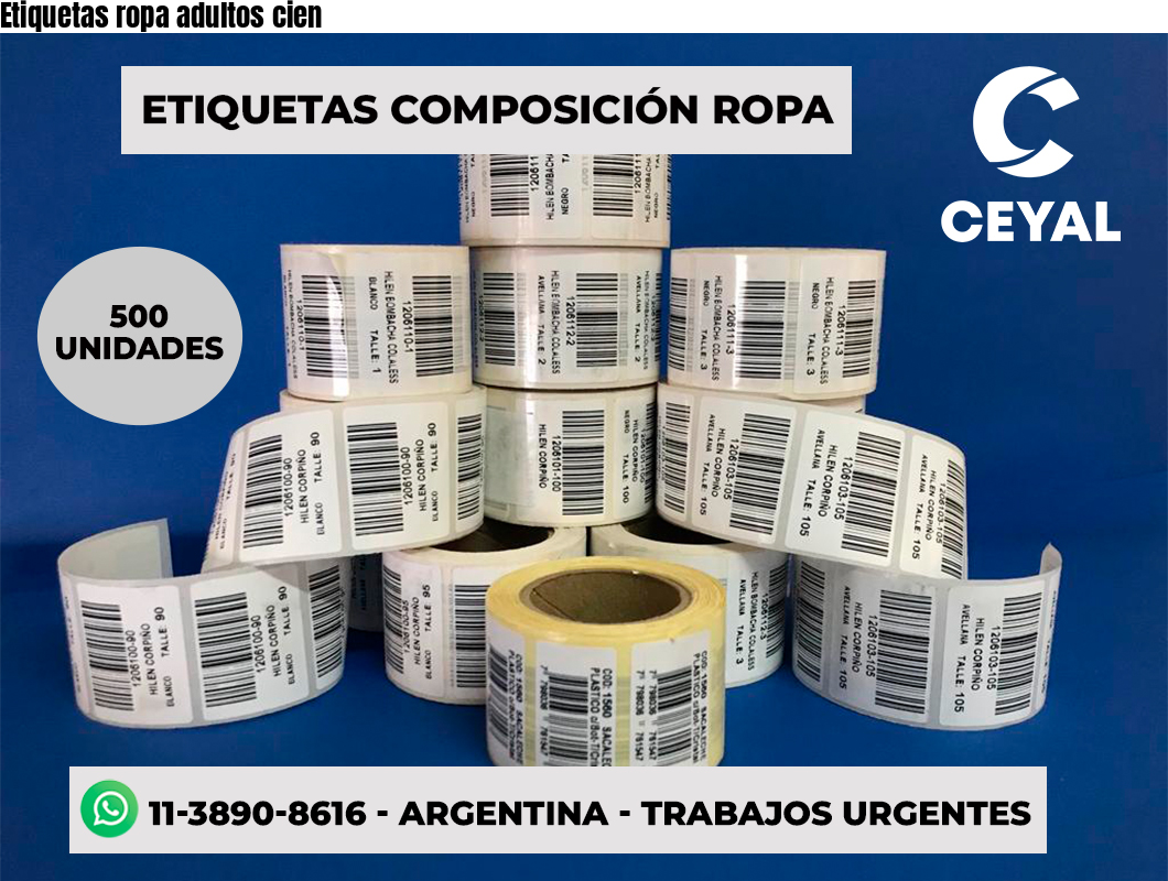 Etiquetas ropa adultos cien